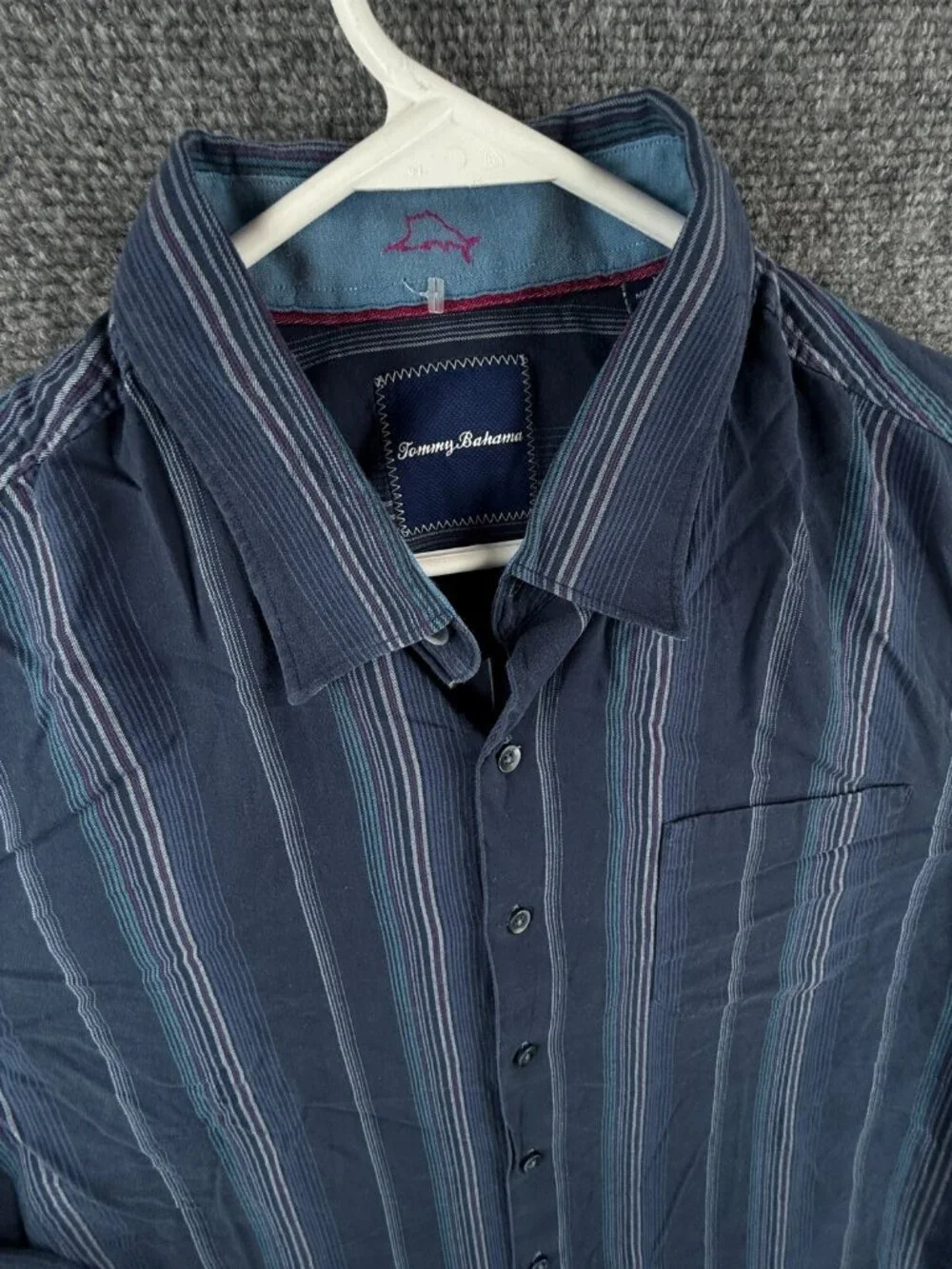 Tommy Bahama Cotton Silk Stretch Blue Striped Button Up Shirt Men Long Sleeve